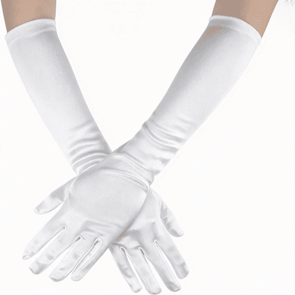 TELOLY White Princess Gloves for Little Girls Kids White Long Satin Gloves Princess Dress Up Glove for First Holy Communion Wedding Costume Party Glove for 3 4 5 6 Year Old Toddler Girls