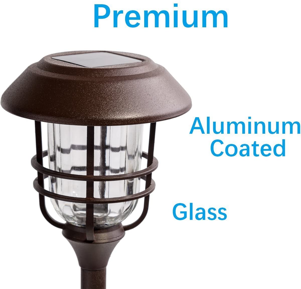FKHouse 4 Pack Outdoor Solar Lights, Glass and Powder Coated Cast Aluminum Metal Path Lights, High Lumen Output per LED, Easy No Wire Installation
