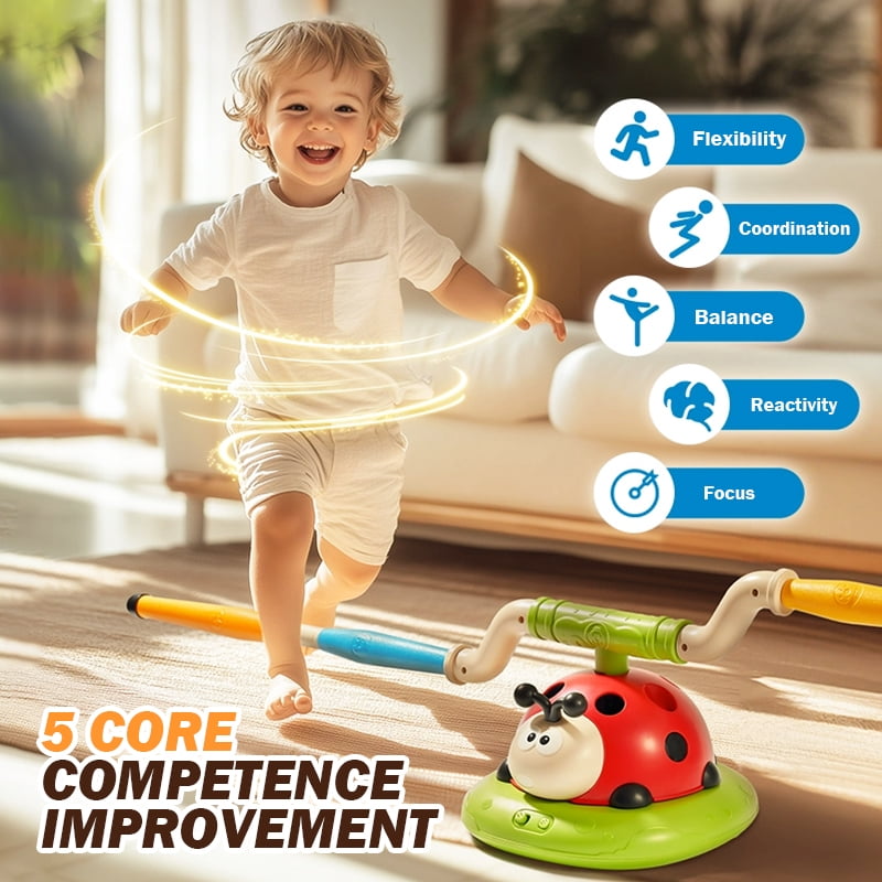 Outdoor Sports Game for Summering Toys 3-in-1 Musical Jump Toys, Stomp Launch & Toss Rings Game Set