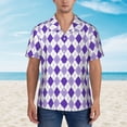 thumbnail image 2 of Fotbe Purple argyle Pattern Hawaiian Shirt for Men Unisex Summer Beach Casual Short Sleeve Cotton Linen Button Down Shirts,Medium, 2 of 7