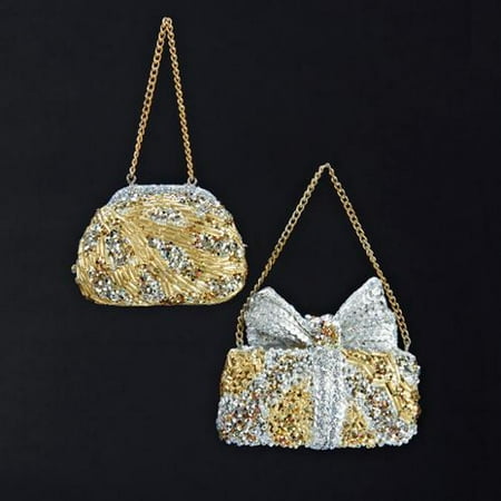 Club Pack of 12 Fashion Avenue Glitzy Gold and Silver Women's Purse Christmas Ornaments 3"