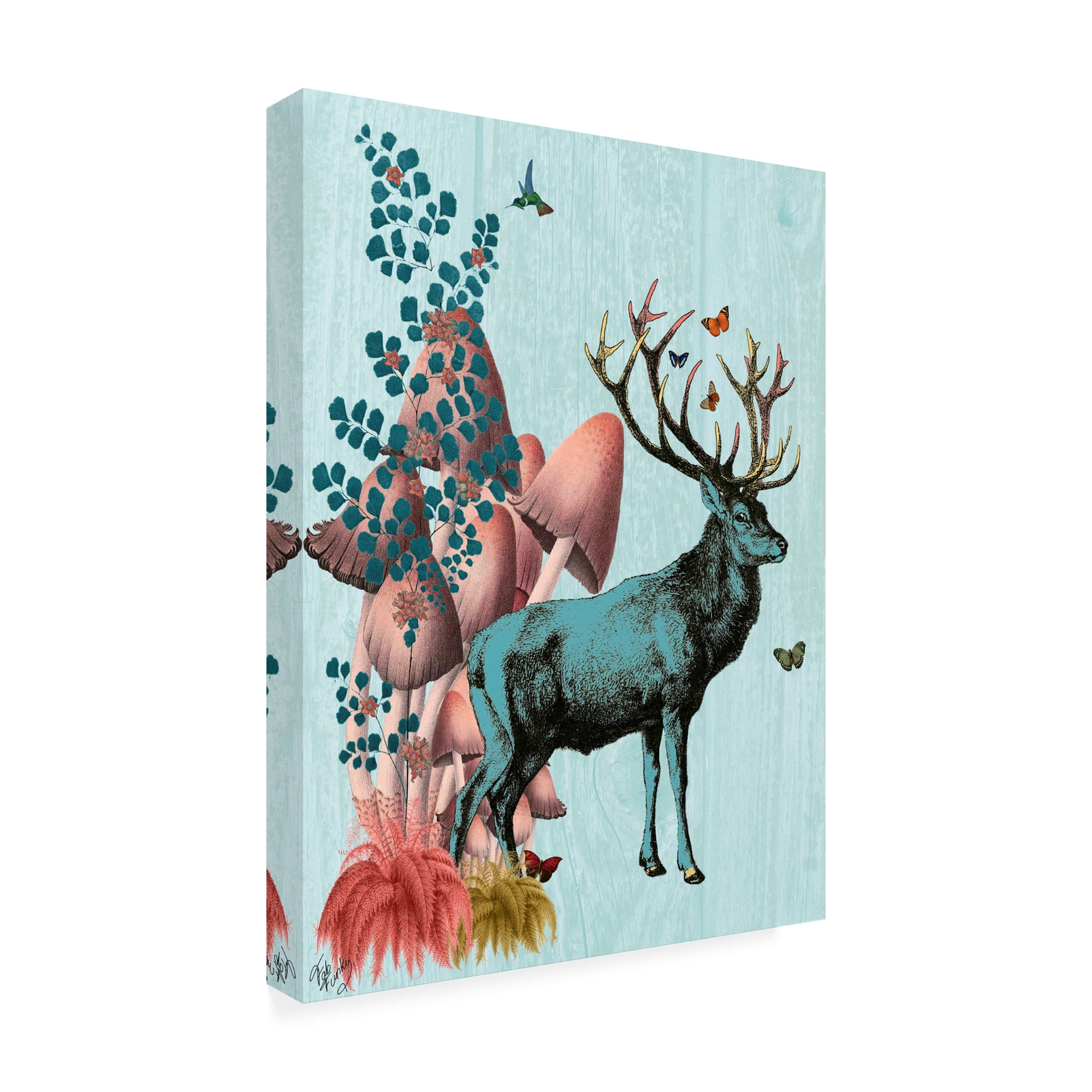 Trademark Fine Art 'Turquoise Deer In Mushroom Forest' Canvas Art by Fab Funky