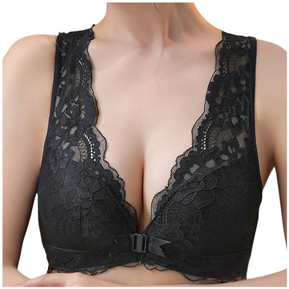 Bras for Women,Lace Underwire Bra with Front Closure and Adjustable Support for Full Figure Shaping,Sports Bras for Women,Black,S