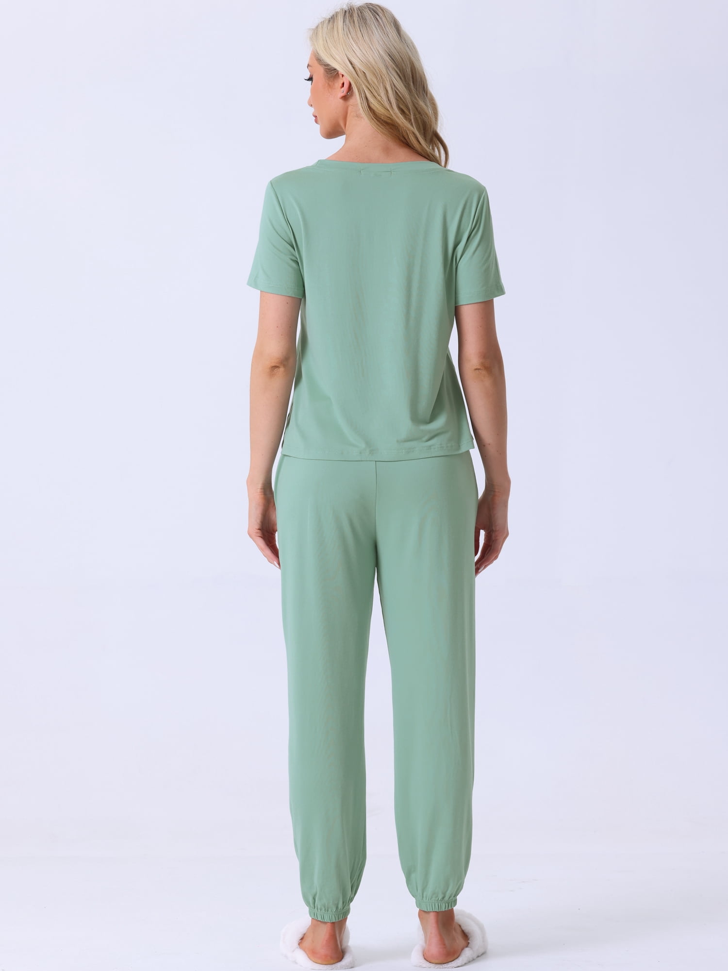 DARING DIVA Women's Soft Short Sleeve Shirt Long Pant Pajamas Sets M Green