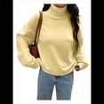 thumbnail image 2 of Suéter de Cuello Alto para Mujer, Jersey de Punto Grueso de Larga con Dobladillo Alto y Bajo, Top Moderno para Otoño e Invierno. Amarillo S, 2 of 9