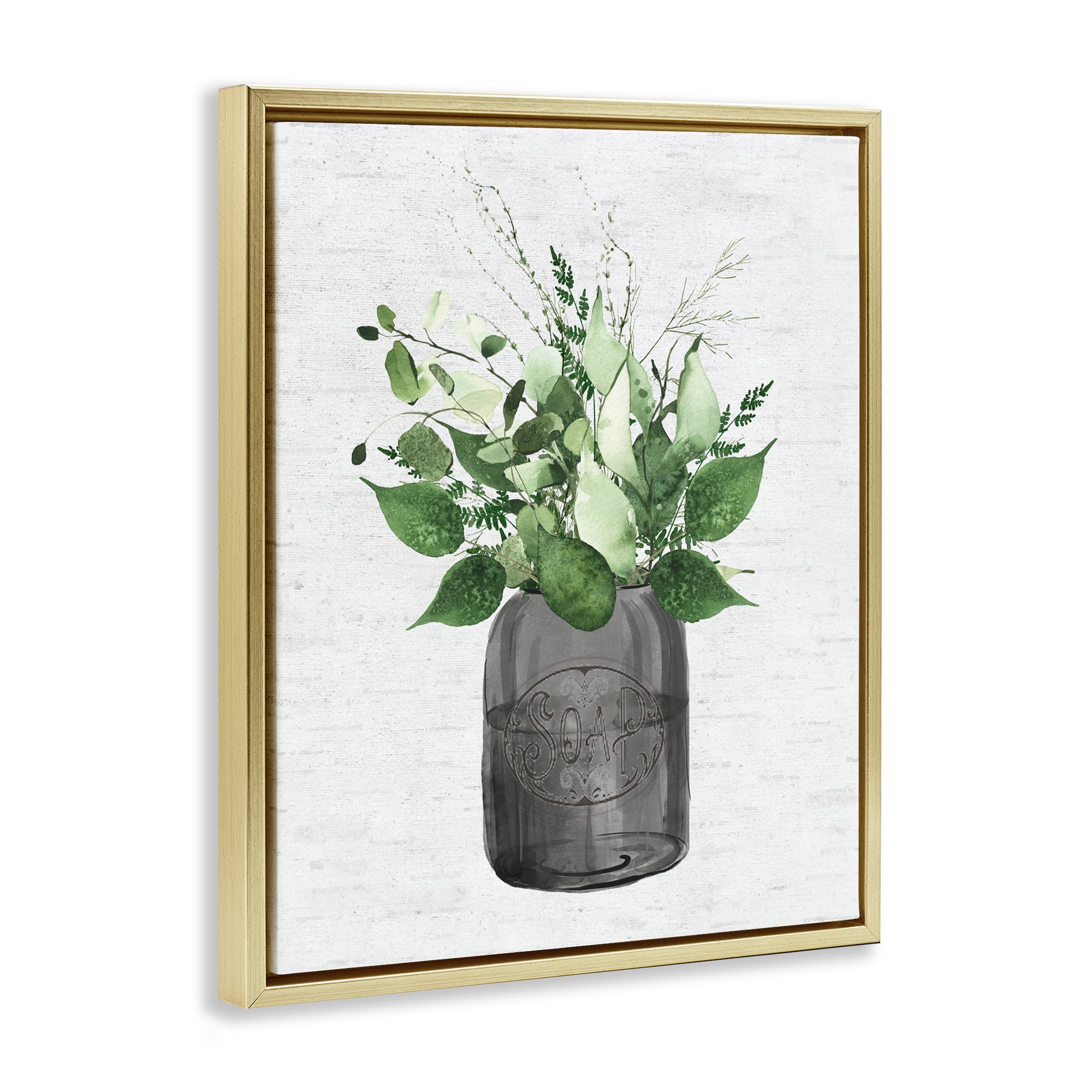 Vintage Soap Jar Herbs Gold Framed Floater Canvas Wall Art, design by Lettered and Lined