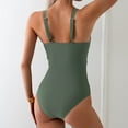 thumbnail image 5 of Dezsed Women's One Piece Swimsuits V Neck High Waist Tummy Control Bathing Suit Sexy Hollow Monokini Swimwear Army Green S, 5 of 5