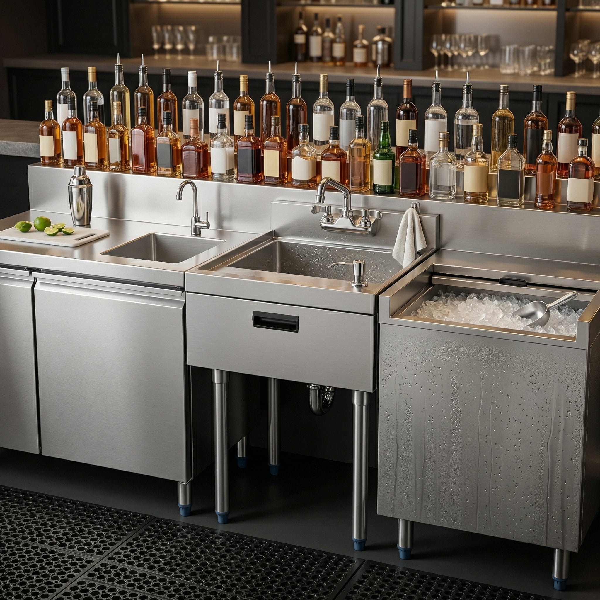 22.5 in. x 18 in. Stainless Steel Underbar Hand Sink with Soap and Towel Dispensers, 14 in. x 16 in. Bowl, Faucet, and Drain Basket
