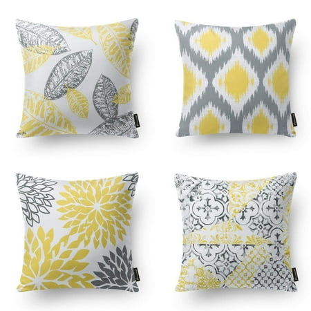 Yellow And Gray Pillow Phantoscope New Living Series Decorative Throw Pillow Cover, 18” x 18”, Yellow Gray, 4 Set ()