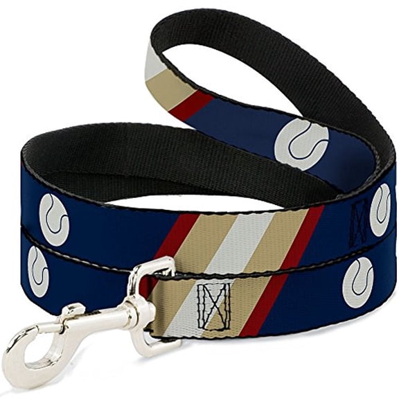 Buckle-Down Pet Leash, Dog Leash, Ball Stripes Tan Blue Burgundy, 4 Feet Long 1.0 Inch Wide