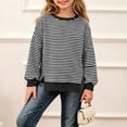 thumbnail image 4 of Spazoro Girls Knit Sweater, Crew Neck 100% Cotton Striped Long Sleeve Side Slit Casual Pullover Tops for School Daily Wear Black Size 5-6, 4 of 9