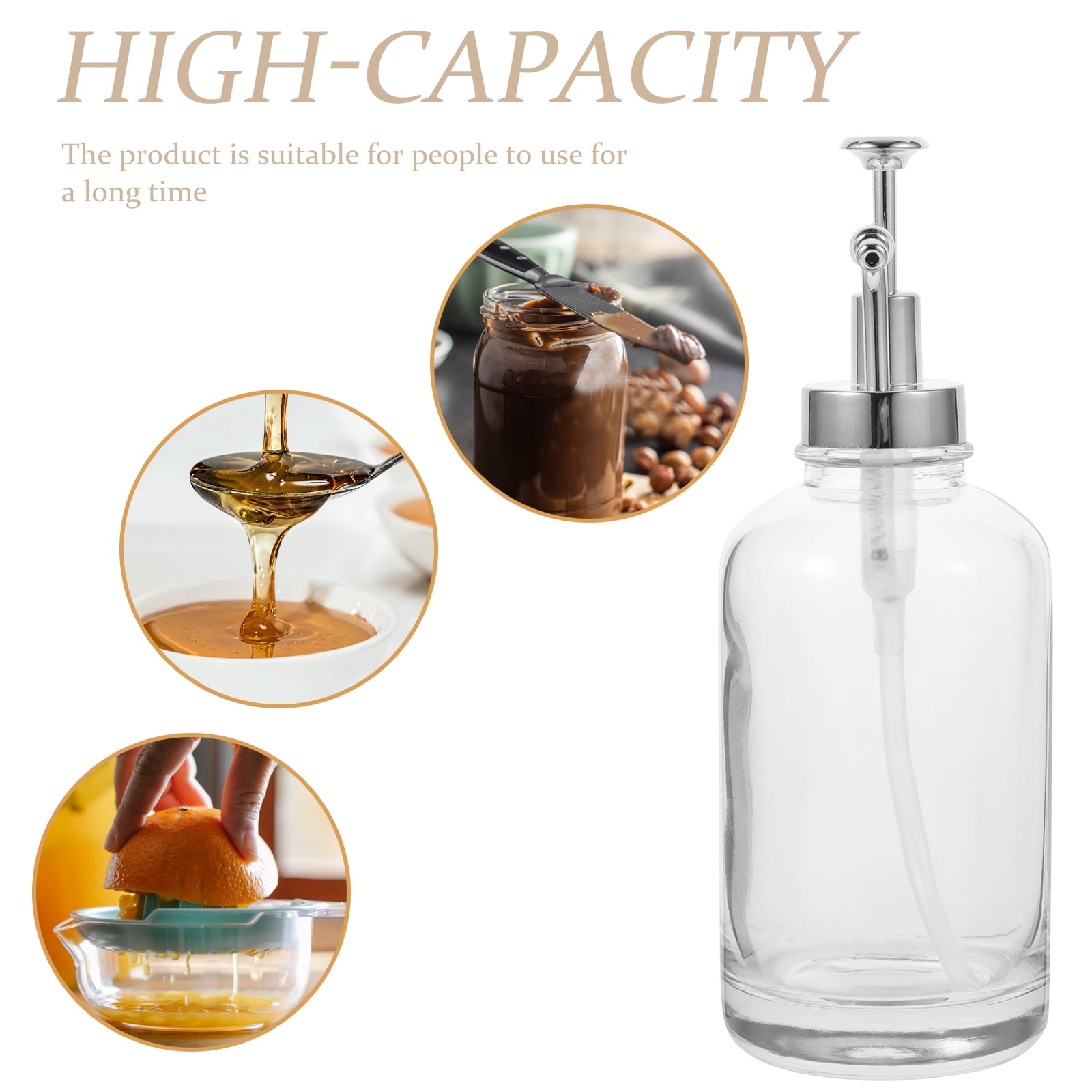 OHOIOLLA Syrup Dispenser Glass Stainless Steel 1Set 8.7X3.2X3.2In