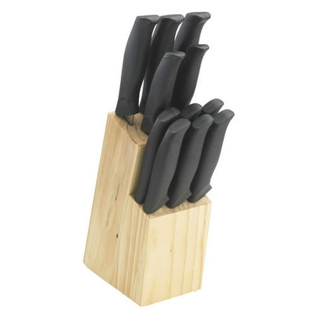 Mainstays 12 Piece Cutlery Set with Wood Storage Block Soft