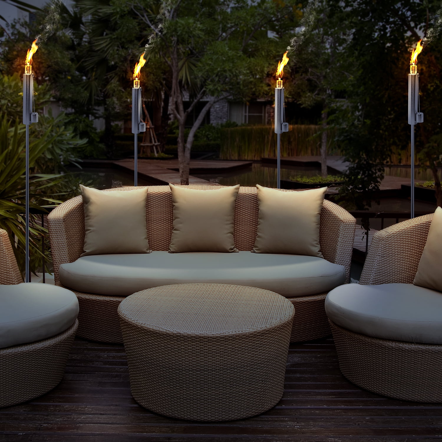 Sorbus 2-Pack Stainless Steel Torches - 5 ft. Long Garden Patio Décor  (Silver - Cylinder)