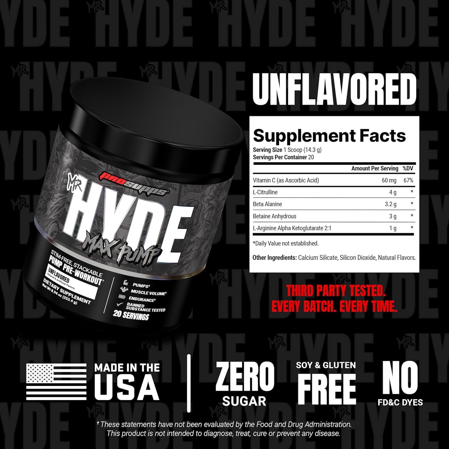 PROSUPPS Hyde Max Pump Pre Workout for Men and Women (Unflavored, 20 Servings)