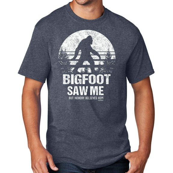 Men's Bigfoot Saw Me Funny Sasquatch T-shirt, 6XL Heather Navy Blue