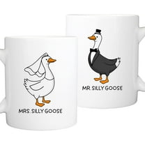 Mr and Mrs Coffee Mugs Set - Silly Goose Wedding Gifts for Bride and Groom - Gifts for Bridal Shower Engagement and Married Couples Anniversary - 11oz Ceramic Cups