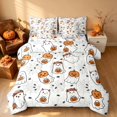 thumbnail image 2 of Homewish Funny Spooky Animal Twin Bedding for Girls, Happy Halloween Themed Bedding Comforter Set, Off White Orange Pink, Pumpkin Bat Reversible 7-Piece, 2 of 7
