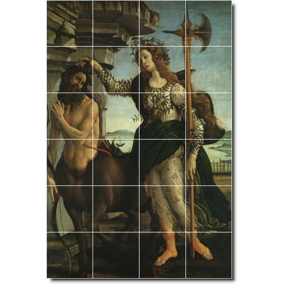 Ceramic Tile Mural-Sandro Botticelli Mythology Shower Tile Mural 11. 17" w x 25.5" h using (24) 4.25 x 4.25 ceramic tiles