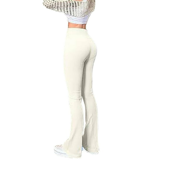 Zoofduhp Leggings for Women,Yoga Pants Women,Sports amd Leisure Yoga Pants Ribbed Flare Pants Leggings,Flare Leggings for Women,Bell Bottom Jeans for Women 1Pc Pant Beige L
