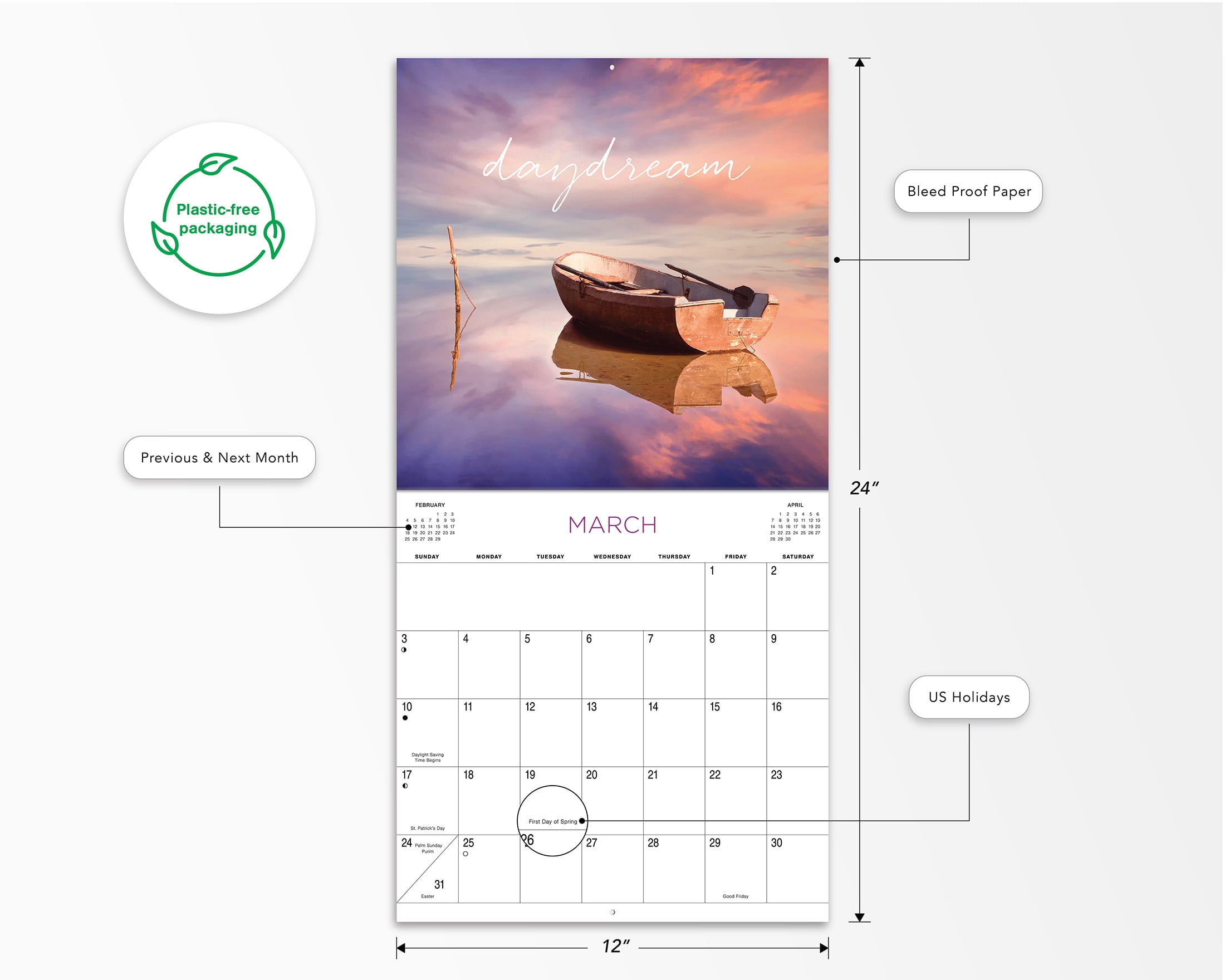 2024-12 Month Hanging Wall Calendar-Tranquility-12x12 by Dayspring