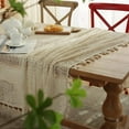 thumbnail image 4 of PTSPLLMY Beige Embroidered Crochet Hole Tablecloth with Tassels, Boho Stripe Geometric Tablecloth for Party Birthday Dinning Table Cloth, Rectangular 59"x80", 4 of 7