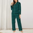 thumbnail image 2 of Salouo Teal On Black Plaid Pattern Women's Pajamas Set Long Sleeve Button Down Sleepwear Soft Pj Lounge Sets for women 2 Piece Pjs Set with Long Pants-XX-Large, 2 of 7