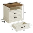 thumbnail image 4 of Hommpa Farmhouse 2 Drawers Nightstand with Charging Station, Rustic Wood Beside Tables with Drawers and Open Storage for Bedroom, Vintage End Tables for Living Room, Side Tables, White, 4 of 11