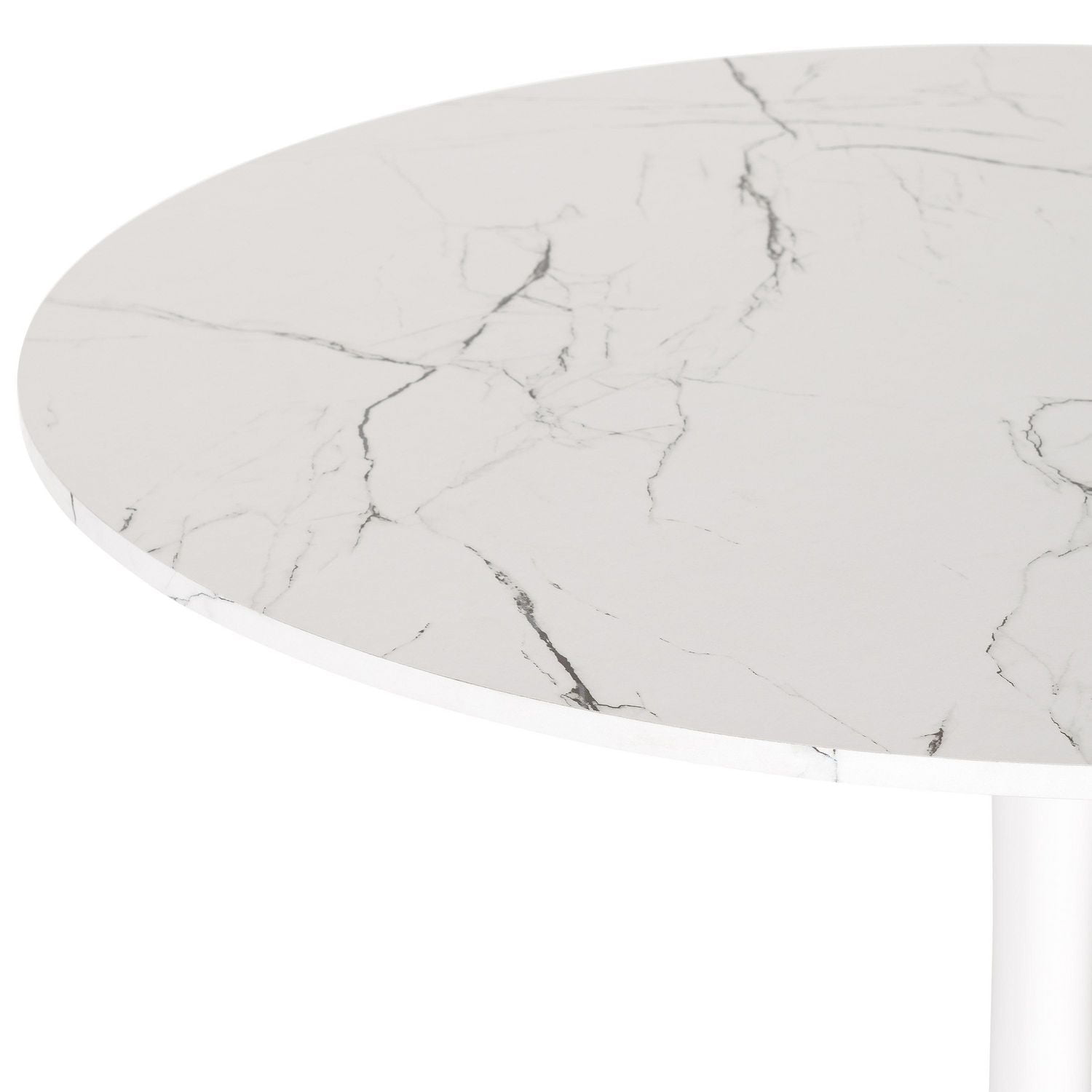 CorLiving Ivo White Marbled Effect Faux Wood Round Indoor Pedestal Bistro Table