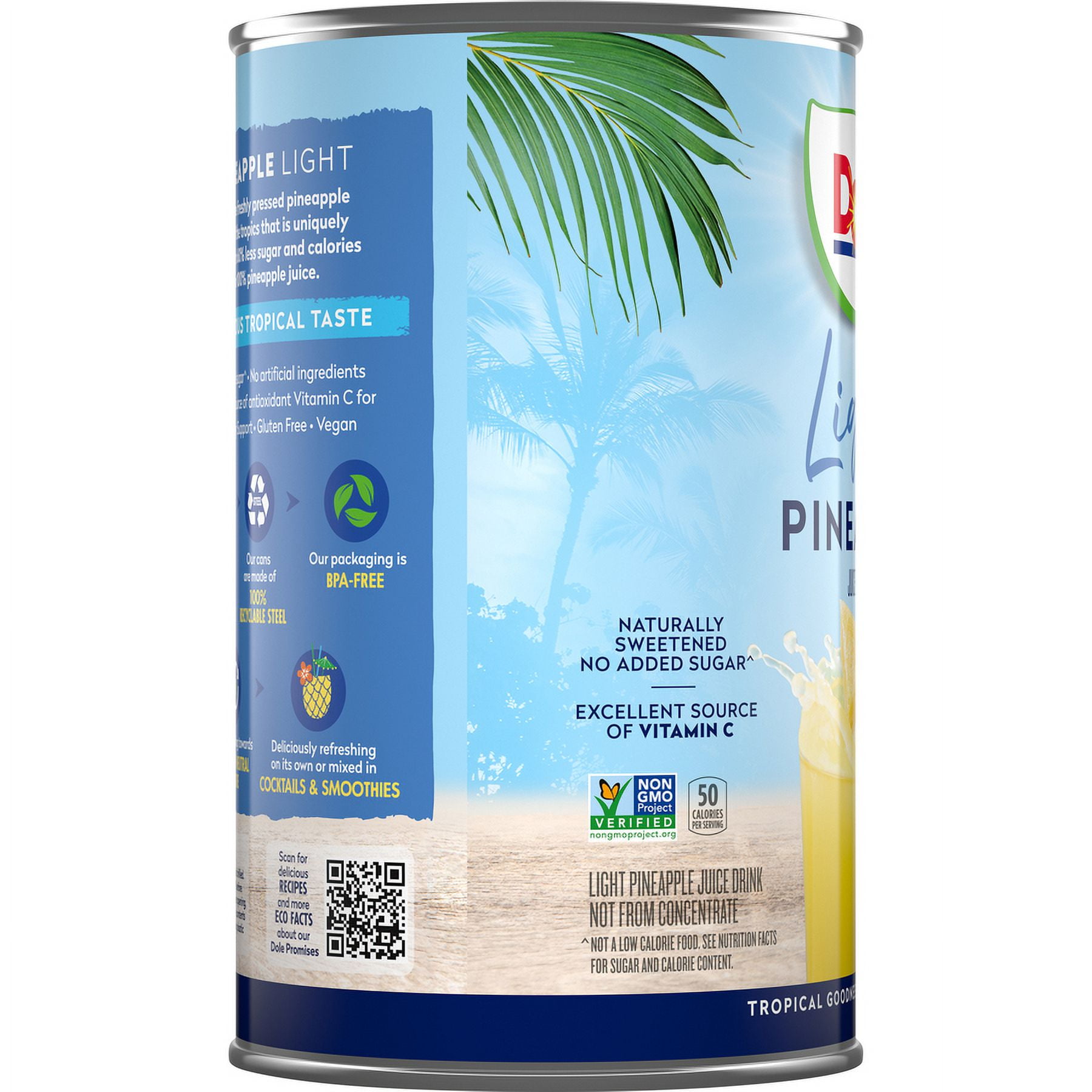 (6 pack) Dole Light Pineapple Juice Drink with No Added Sugar^^, 46 fl oz Can