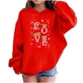thumbnail image 2 of Girls Red Teddy Bear & Hearts Hoodie, Oversized Fleece Pullover, Cute Graphic Sweatshirt for Kids, Casual Comfort,Size 13 T, 2 of 8