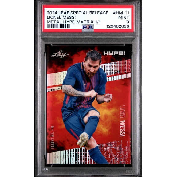 PSA 9 Lionel Messi 2024 Leaf HYPE! Metal #HM-11 Matrix 1/1 Rare Trading Card Barcelona