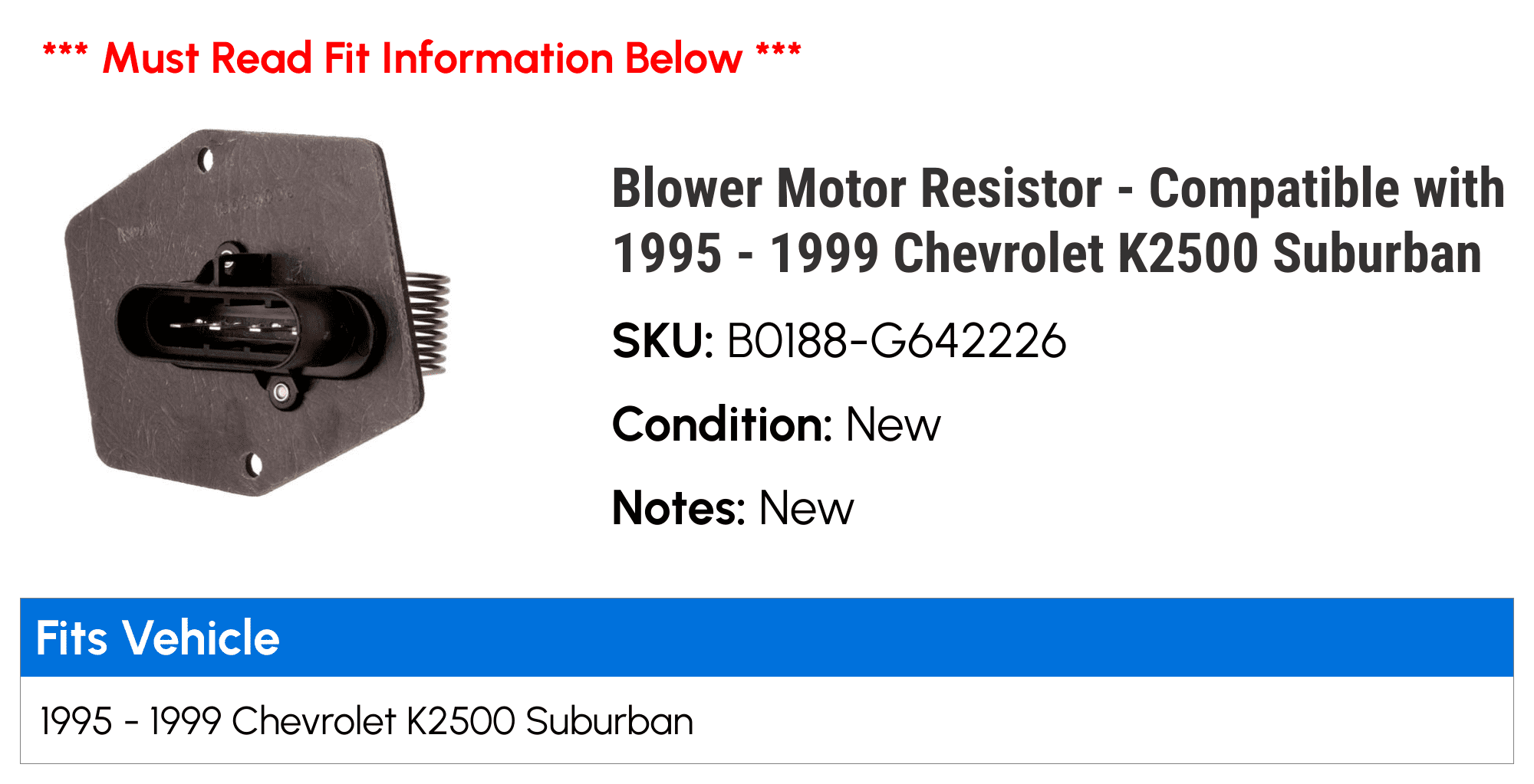 Blower Motor Resistor - Compatible with 1995 - 1999 Chevrolet K2500 Suburban - AC Delco