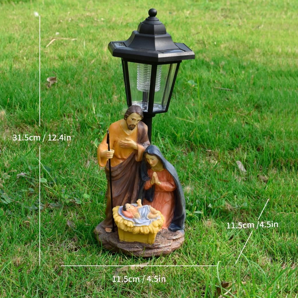 Outdoor Solar Light Religious Nativity Scene Resins Sculpture Christian Holy Family Display Garden Lawn Decoration