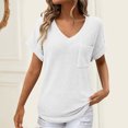 thumbnail image 2 of fatyb Women's Tops V Neck Short Sleeve Casual Shirts Pullover Spring Summer Blouses with Pocket, 2 of 7