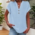thumbnail image 5 of Womens Short Sleeve Button Front T-Shirt Breathable Polyester Fabric Tunics Top Stand Collar Plain Solid Color Blouse, 5 of 9