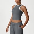 thumbnail image 4 of Ruimatai Women's High Neck Racerback Tank Top Contrast Trim Cropped Workout Top Sleeveless Slim Fit Athletic Shirt, 4 of 7