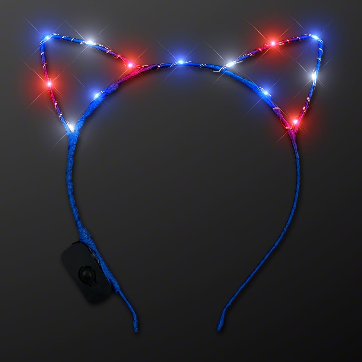 Patriotic Starlight Kitty Cat Ears Light Up Headband with Red, White