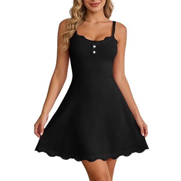 Hugcore Night Dress for Women Sleepwear, Cute Night Gowns for Women Sleeveless Cami Sleep Dress Loungewear Soft Chemise Nighties Tank Nightgowns for Women Black XL