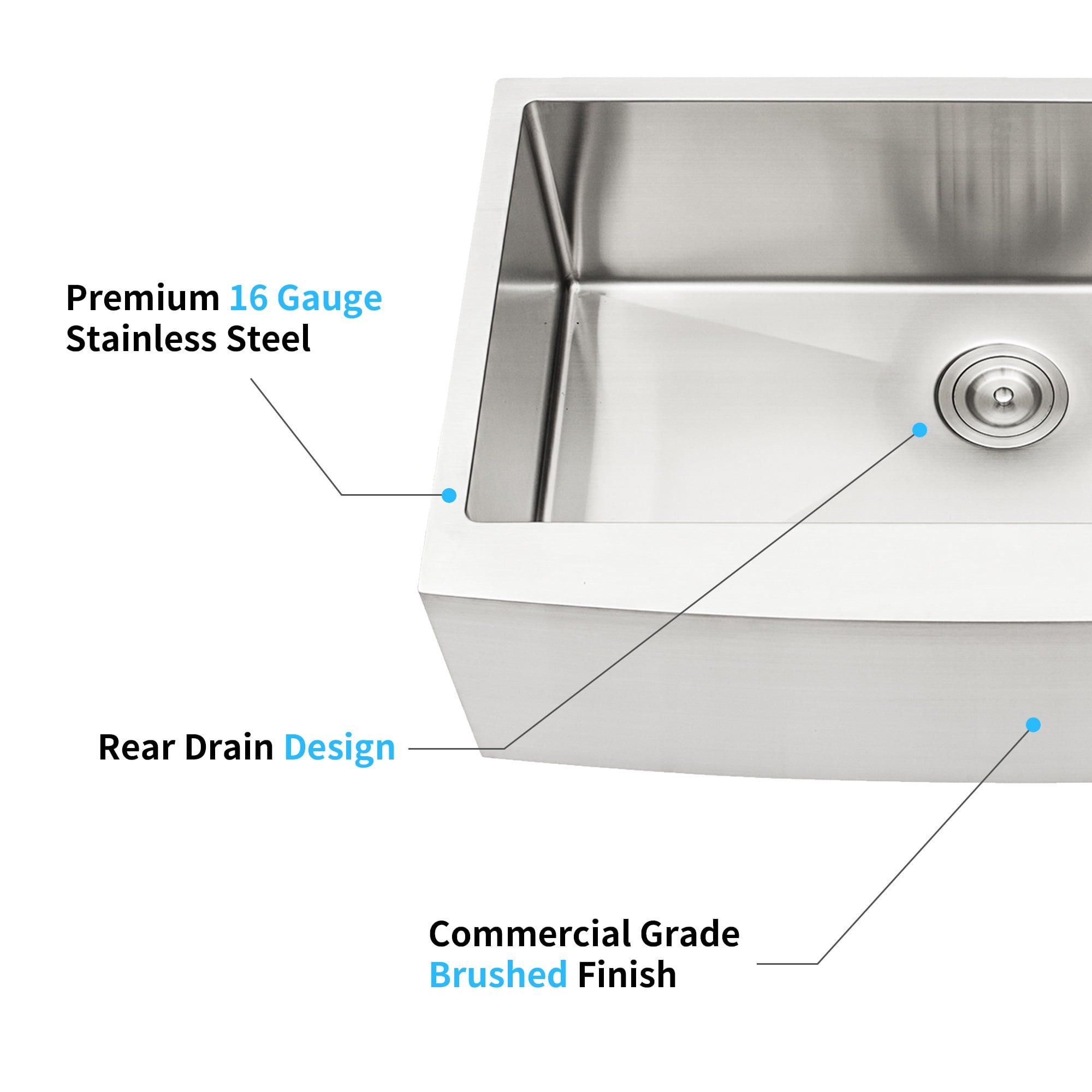 Izzovium 33"x21"x10" Farmhouse Apron Single Bowl Stainless Steel Kitchen Sink, Brushed Nickel, 16 Gauge T304, Dent-Resistant & Rustproof, Easy-Clean Design
