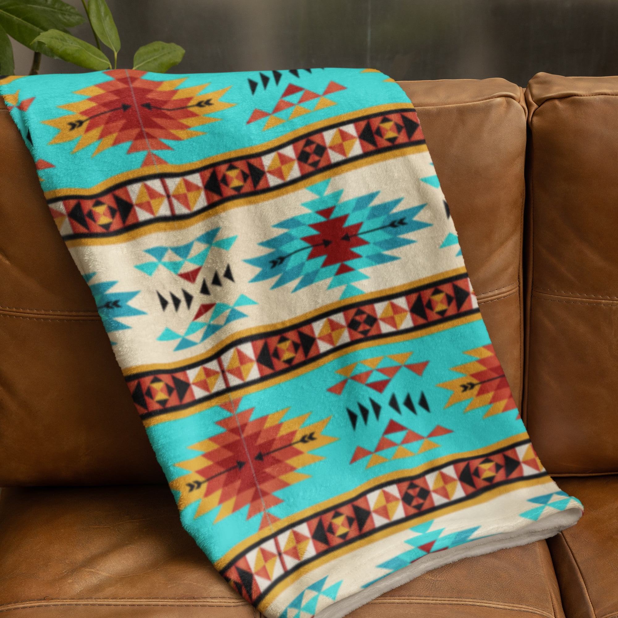 Mainstays 58" x 1.5 yard Lux Anti-pill Fleece Tribal Stripes Fabric Precut, Turq/Rust