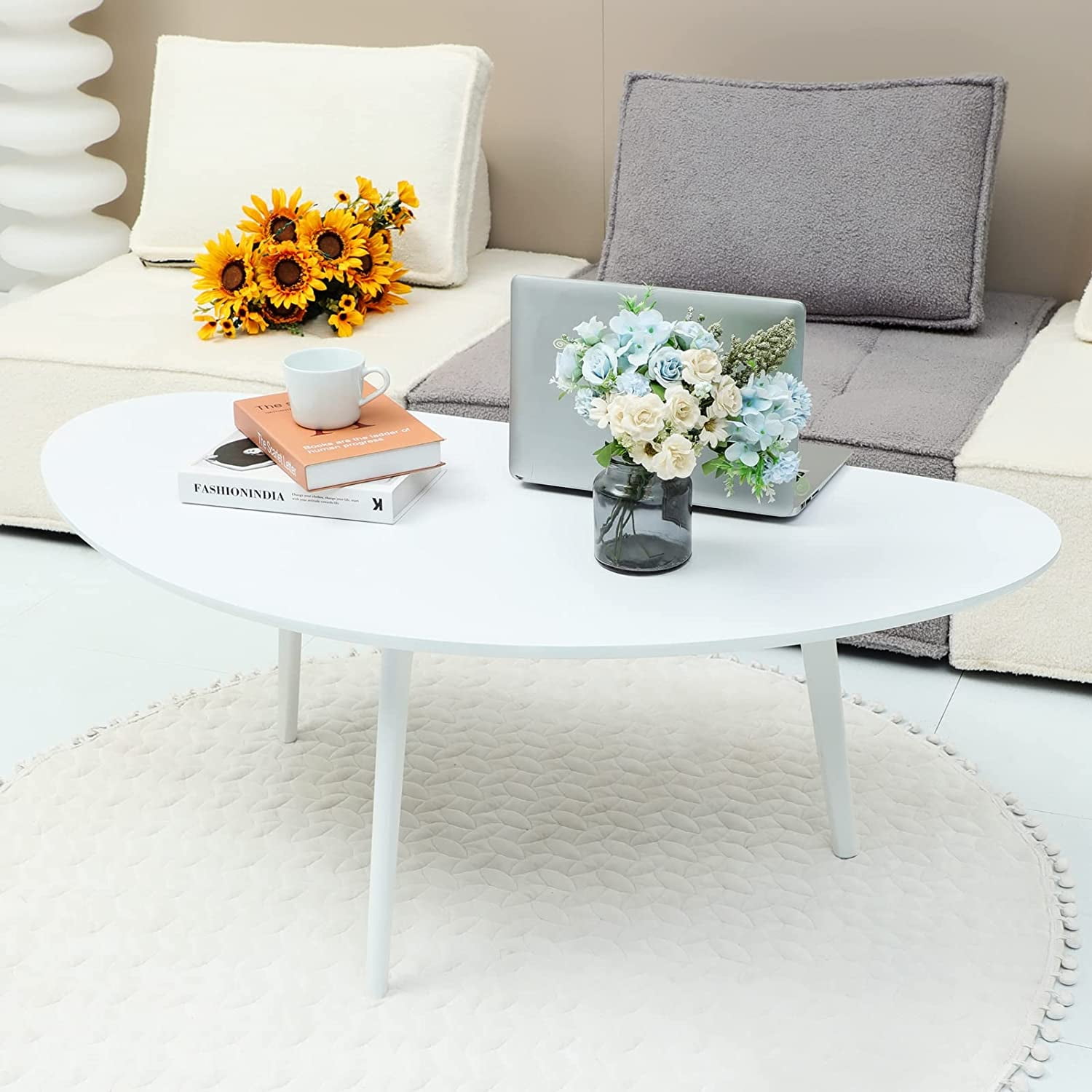 GUAIPOU Mid Century Modern Coffee Table,Large Oval Coffee Table for ...