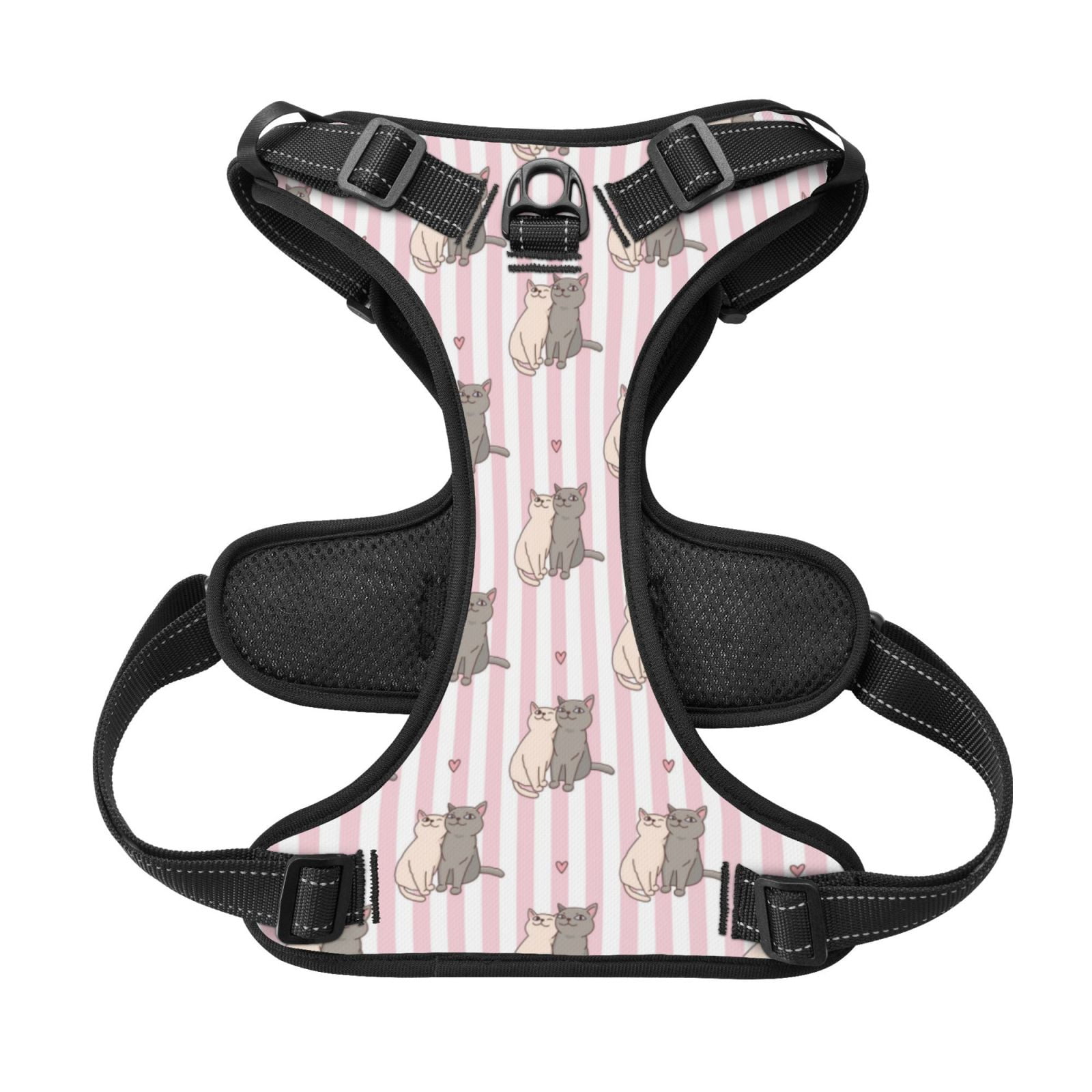 Kdxio Heart Cat Print No Pull Dog Harness Adjustable Reflective Oxford Easy Control Medium Large Dog Harness for Training and Everyday-Large