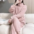 thumbnail image 3 of 2 Pcs/Set Winter Pajamas Set Thickened Coral Fleece Stand Collar Long Sleeves Top Elastic Waist Trousers Homewear Coat Loungewear Outfiit Lady Sleepwear, 3 of 8