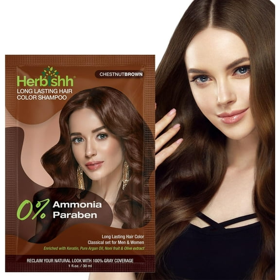 Herbishh Chestnut Brown Color Shampoo for Gray Hair, Hair Dye Shampoo 3 in 1, 100% Grey Coverage for Men & Women, Long-lasting & Travel-friendly, Ammonia-free, 30 ml (Pack of 1)