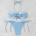 thumbnail image 4 of Mceream Women's High Waisted Drawstring Adjustment Bikinis Gathering Swimsuit Split Set Light Blue L, 4 of 7
