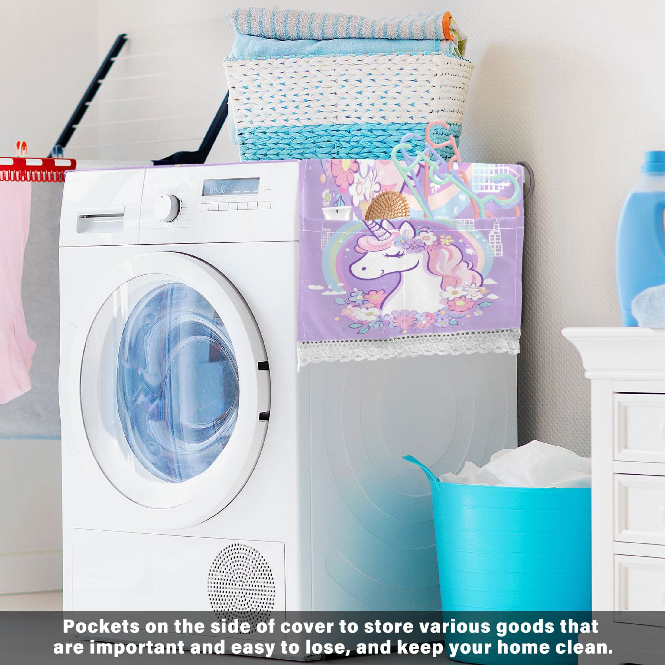WOBOGO Cute Unicorn Purple Pattern Washing Machine Cloth Dryer Refrigerator Top Cover Protective Non-Slip Mat For Kitchen Laundry