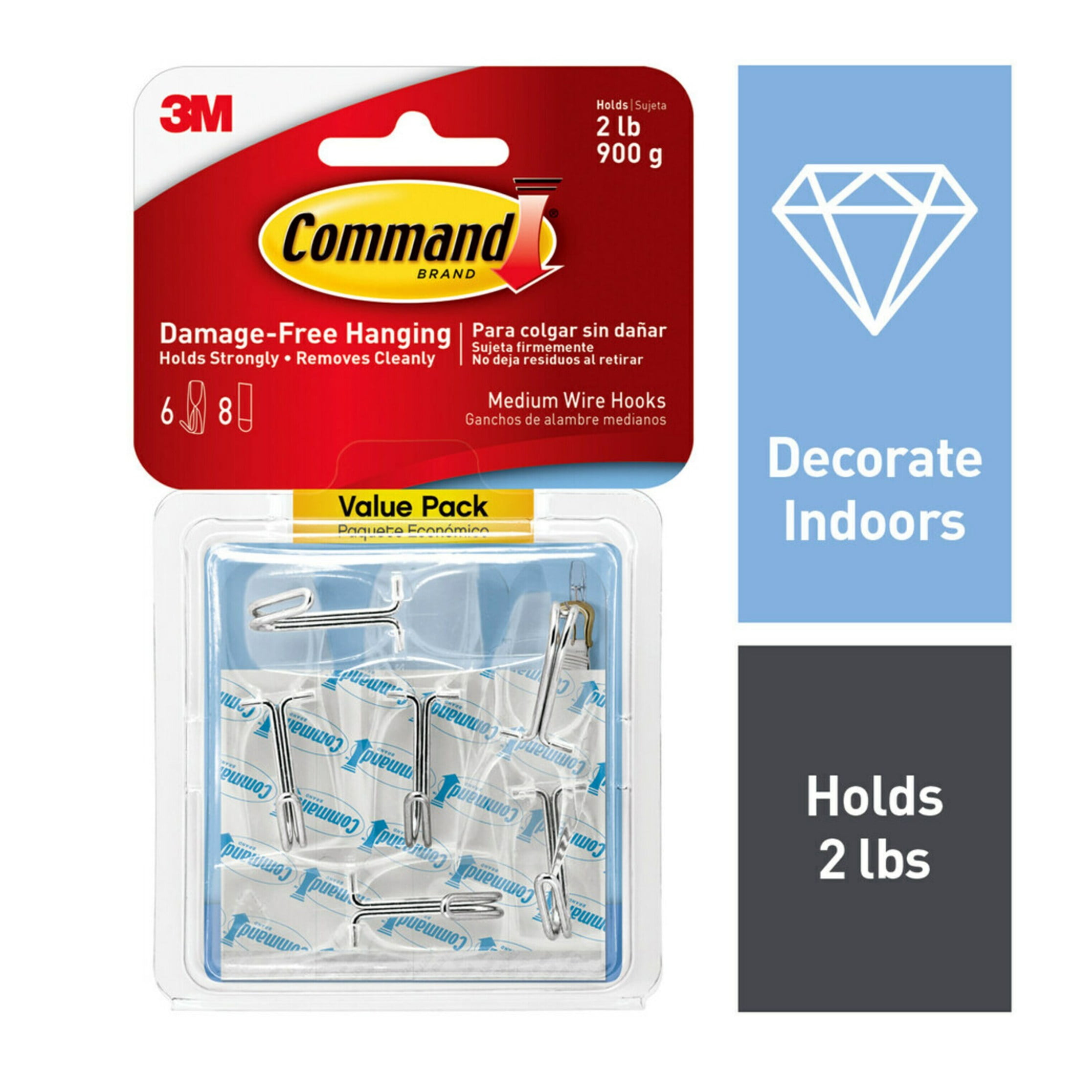 (3 pack) Command Wire Toggle Hooks, Clear, Medium, 6 Wall Hooks, Damage-Free Hanging