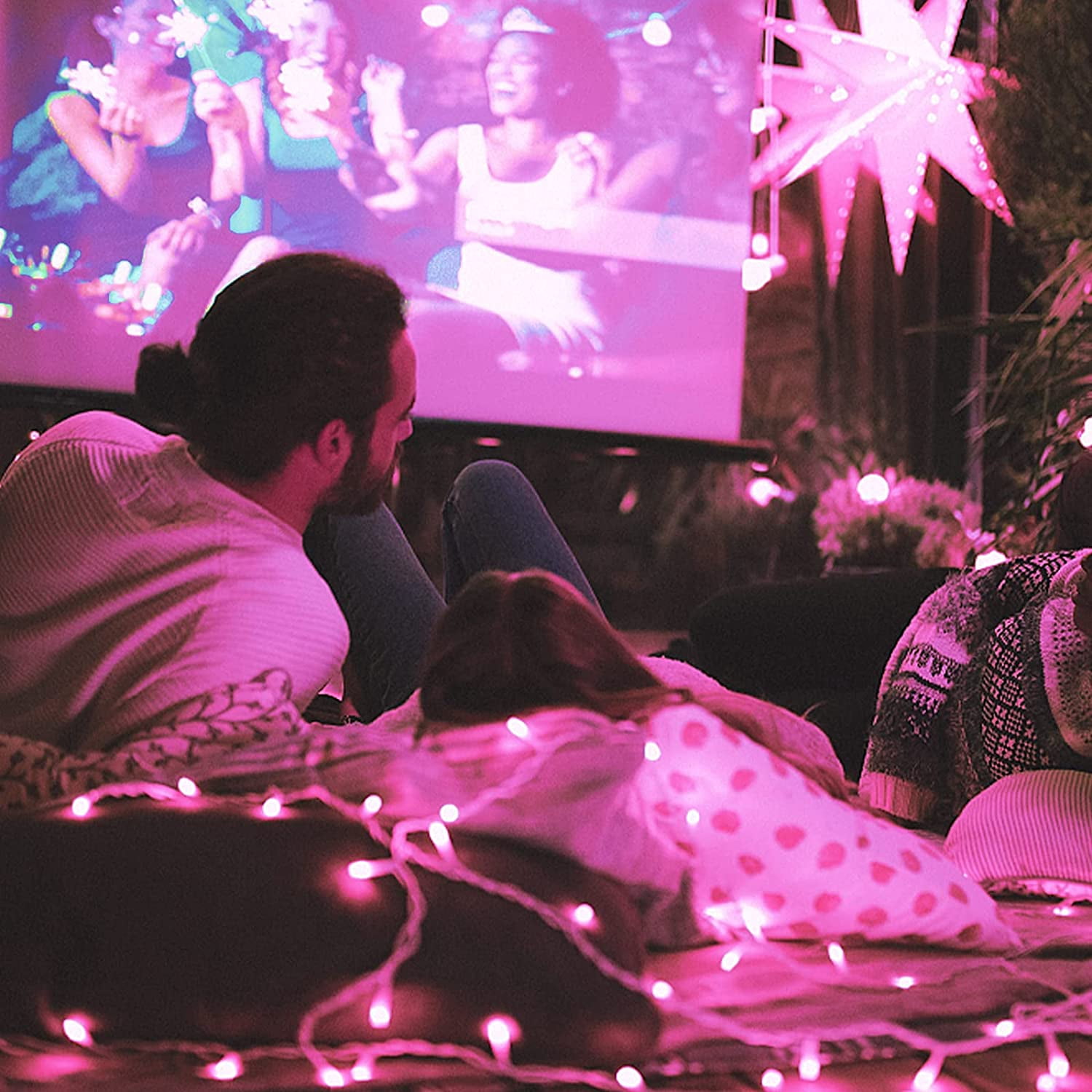 JMEXSUSS Connectable 100 LED Pink Valentine Lights, 33ft 8 Modes Valentine Room Lights Clear Wire, Plug in Pink Christmas String Light Indoor Outdoor for Christmas Bedroom Valentines Party