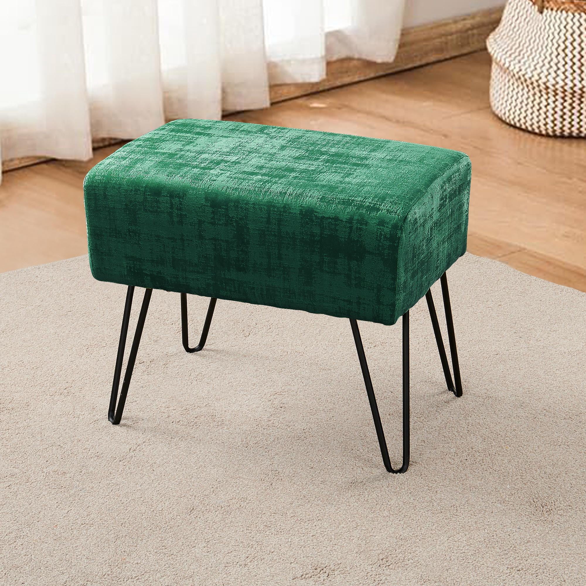 Home Soft Things Textured Velvet Ottoman Stool Chair, Upholstered Footrest with Black Metal Legs, Eden, 19" x 13" x 17"
